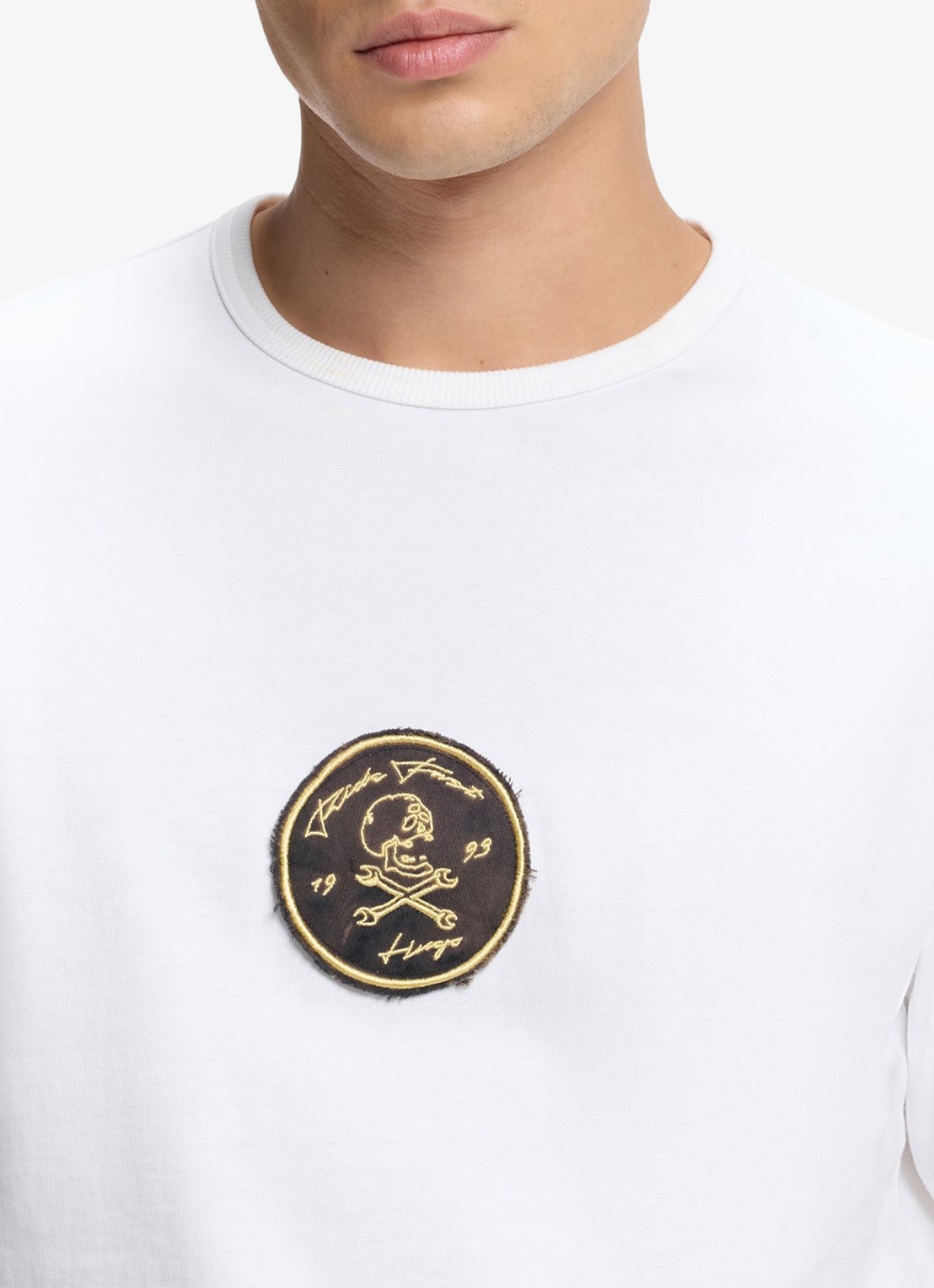 HUGO T-shirt met logoborduring - detail 4 wit