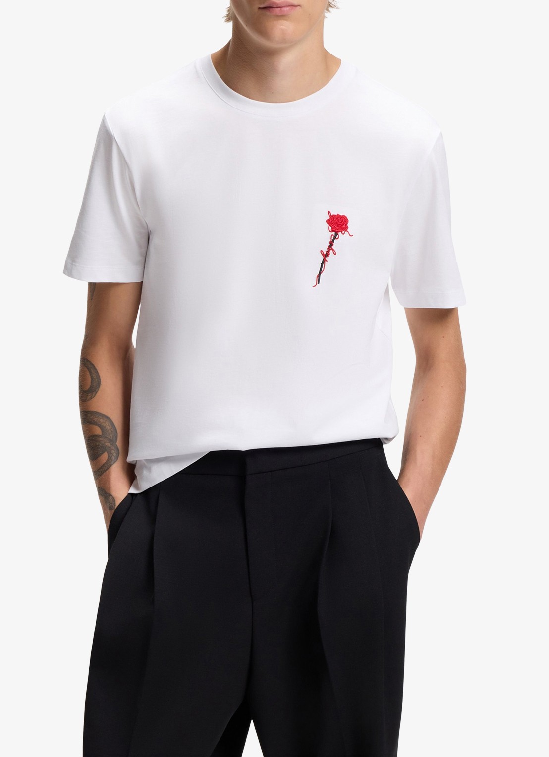 HUGO T-shirt met logoborduring - detail 2 wit