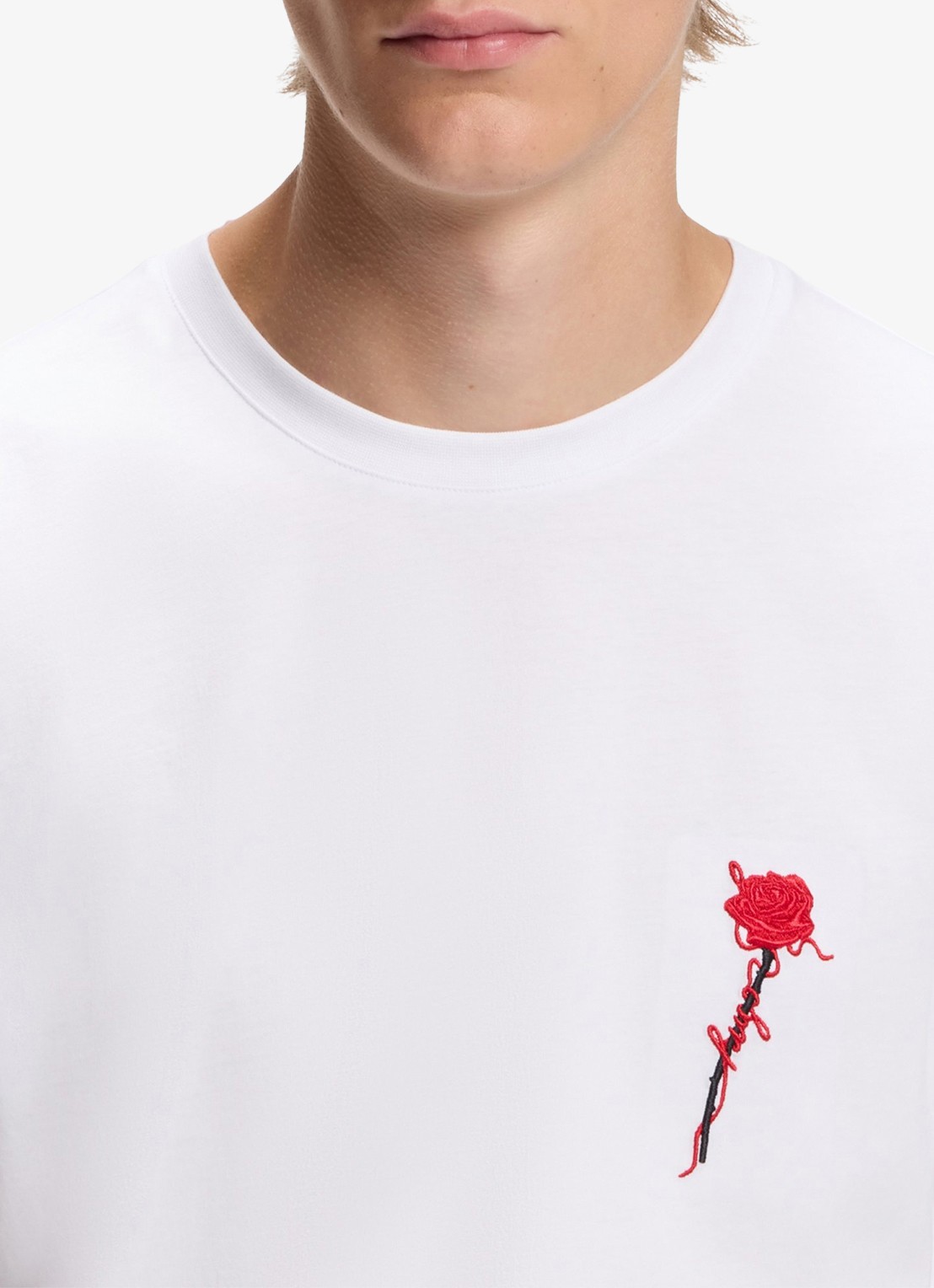 HUGO T-shirt met logoborduring - detail 3 wit