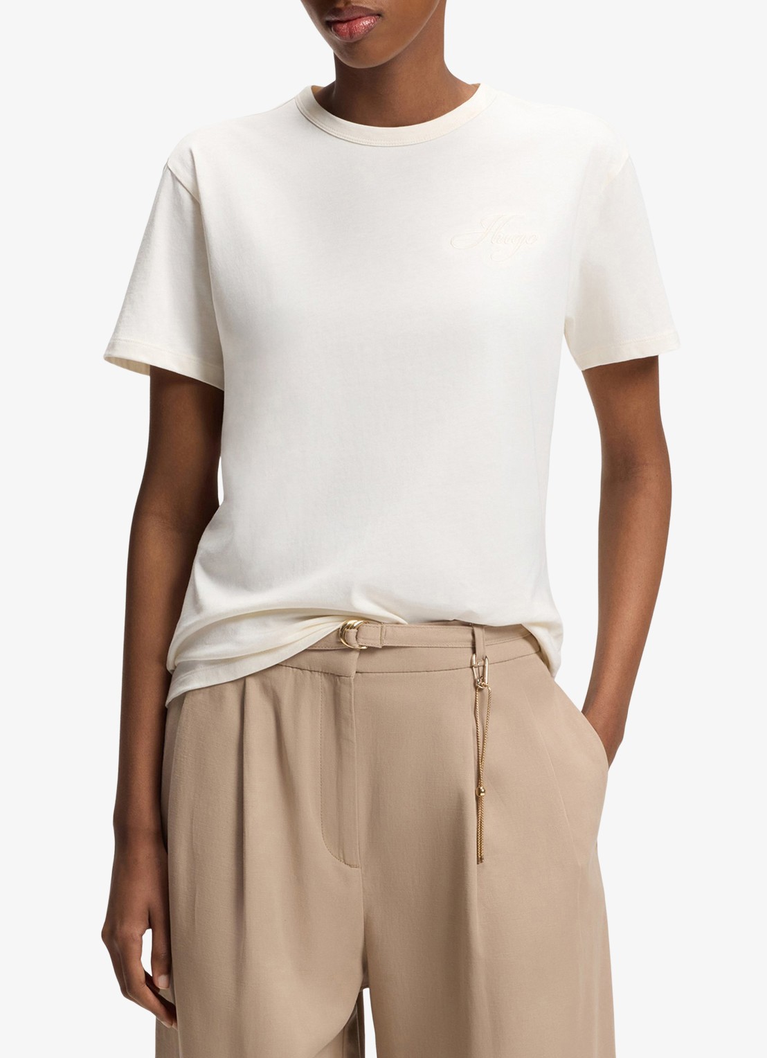 HUGO T-shirt met logoborduring - detail 3 open white-115 / wit