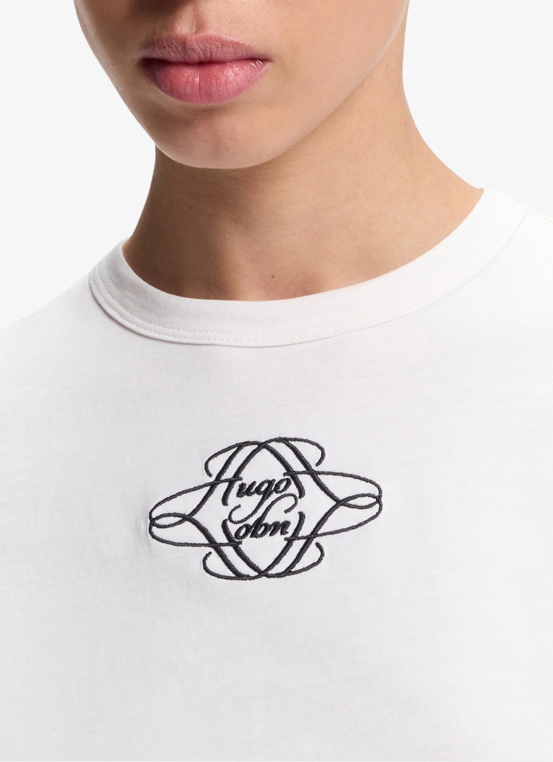 HUGO T-shirt met logoborduring - detail 4 wit