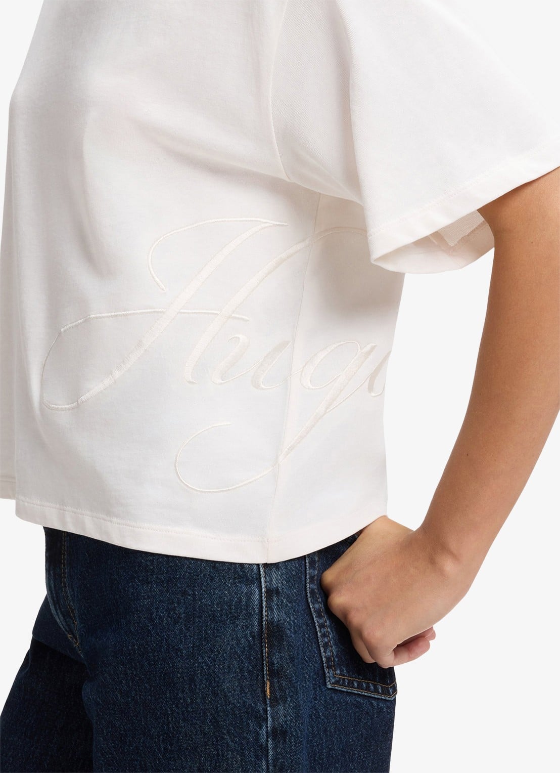 HUGO T-shirt met logoborduring  - detail 4 wit