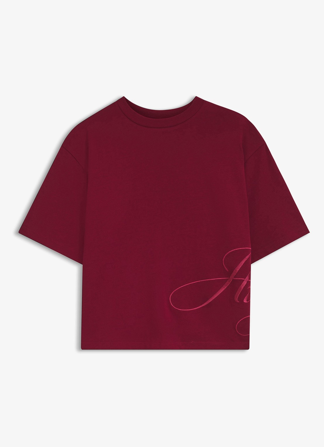 HUGO T-shirt met logoborduring  - voorkant kersenrood