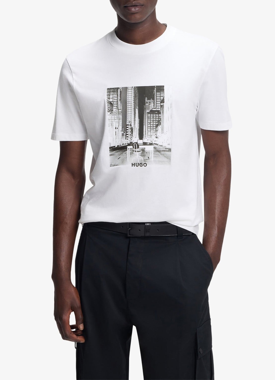 HUGO T-shirt met logoprint  - detail wit