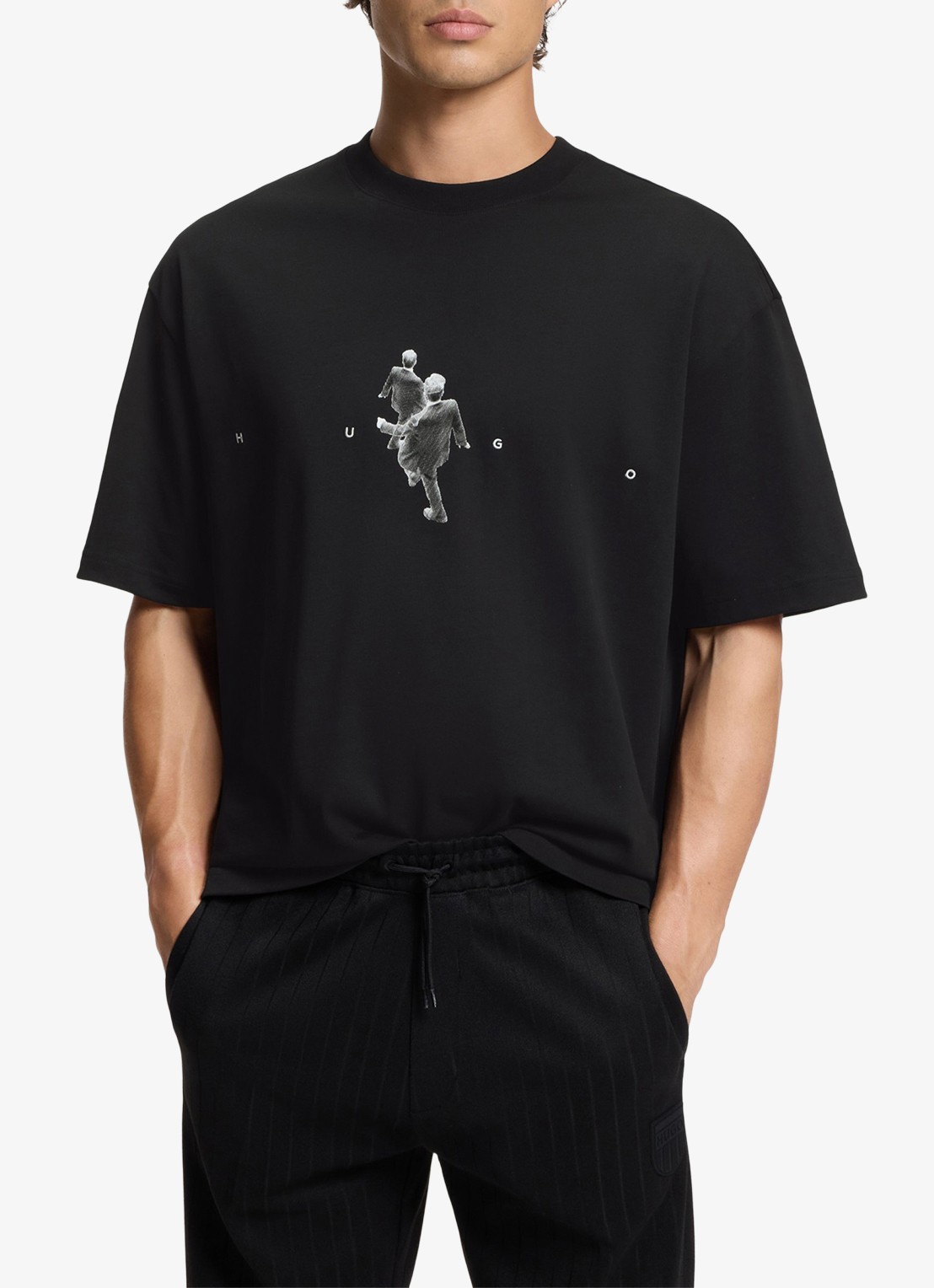 HUGO T-shirt met logoprint - detail 3 zwart
