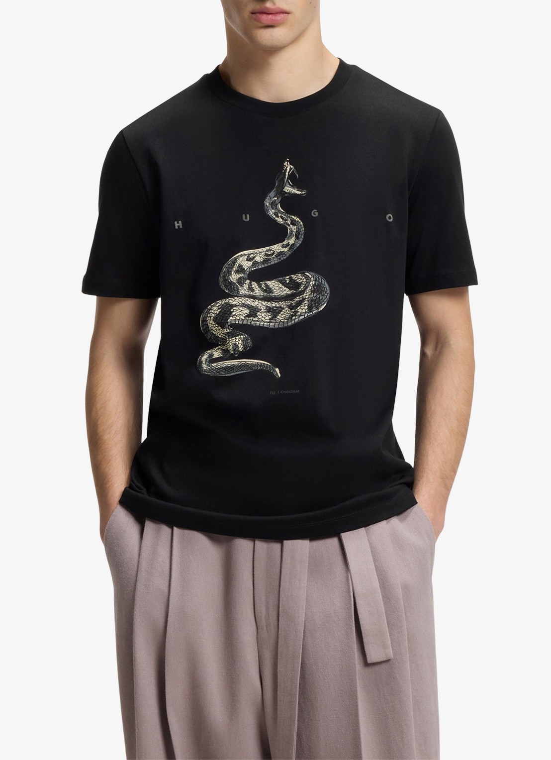 HUGO T-shirt met logoprint  - detail zwart