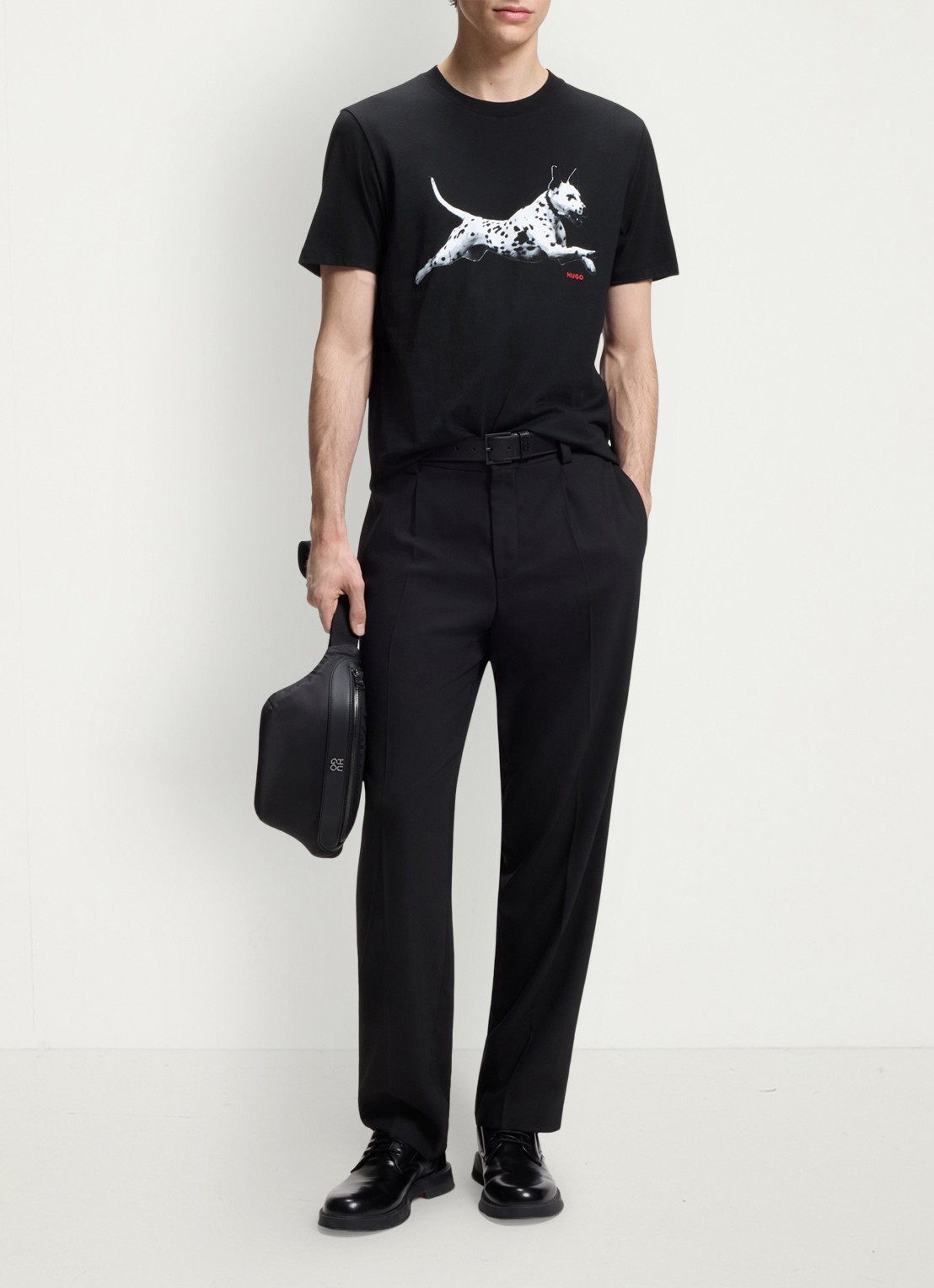 HUGO T-shirt met logoprint - voorkant 3 zwart