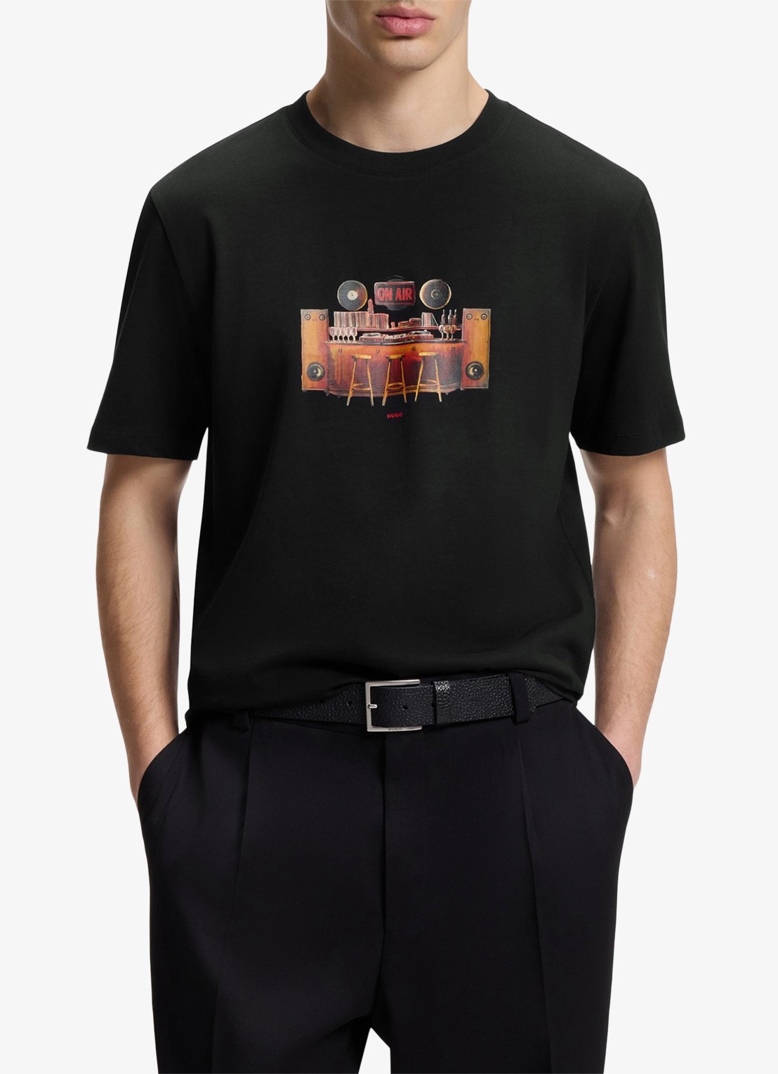 HUGO T-shirt met print - detail zwart