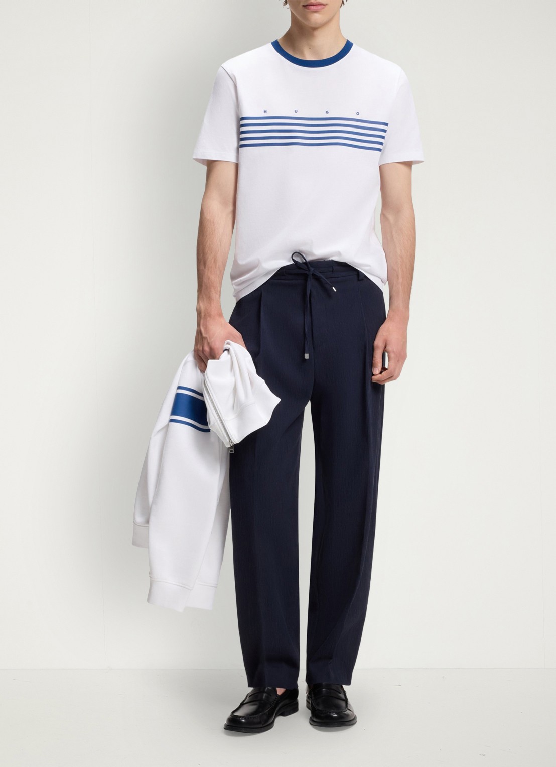 HUGO T-shirt met streepprint - voorkant 2 wit