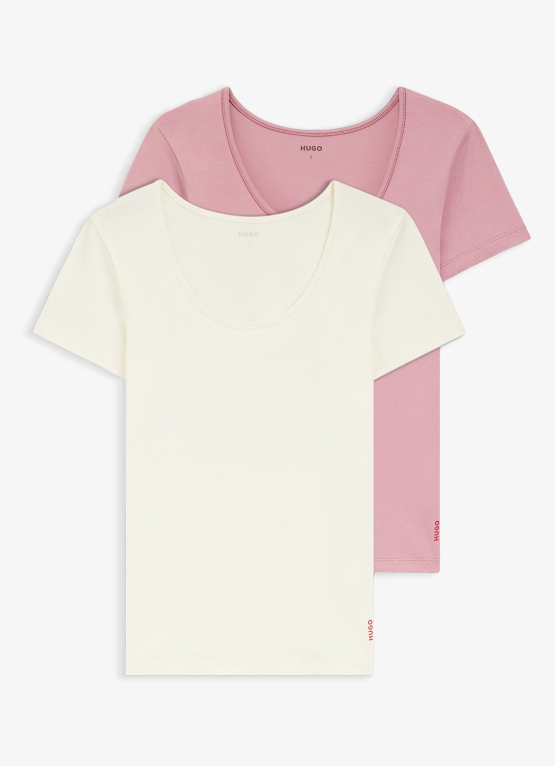 HUGO T-shirt met stretch in 2-pack - voorkant ivoor