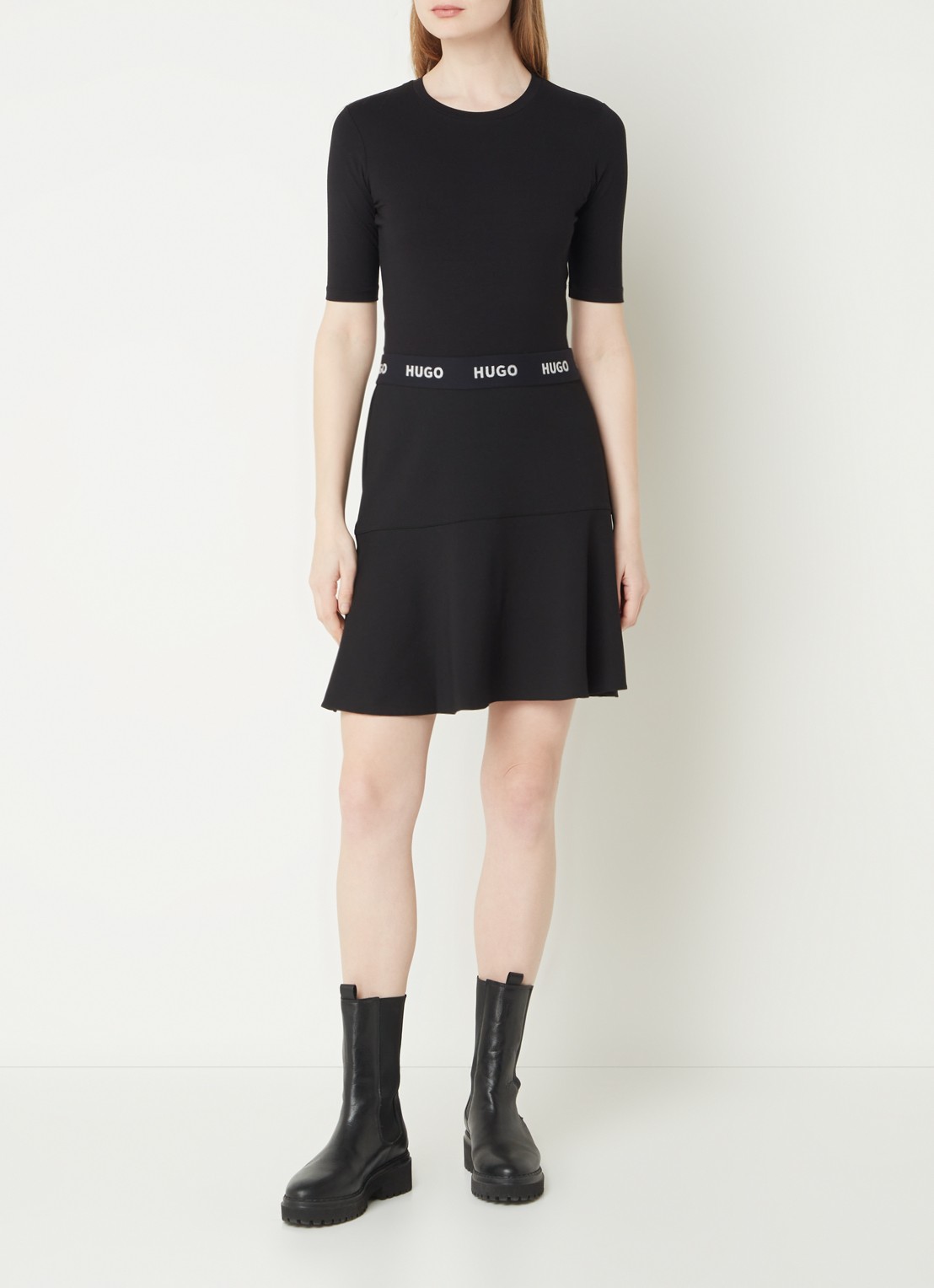HUGO T-shirt met stretch - voorkant 3 zwart