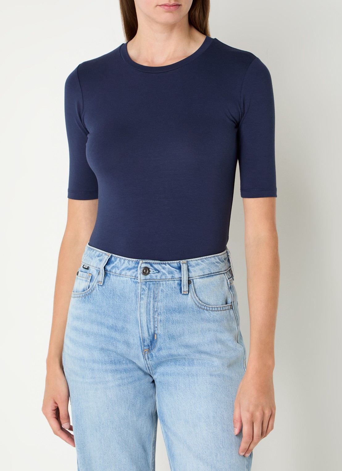 HUGO T-shirt met stretch - detail 2 donkerblauw