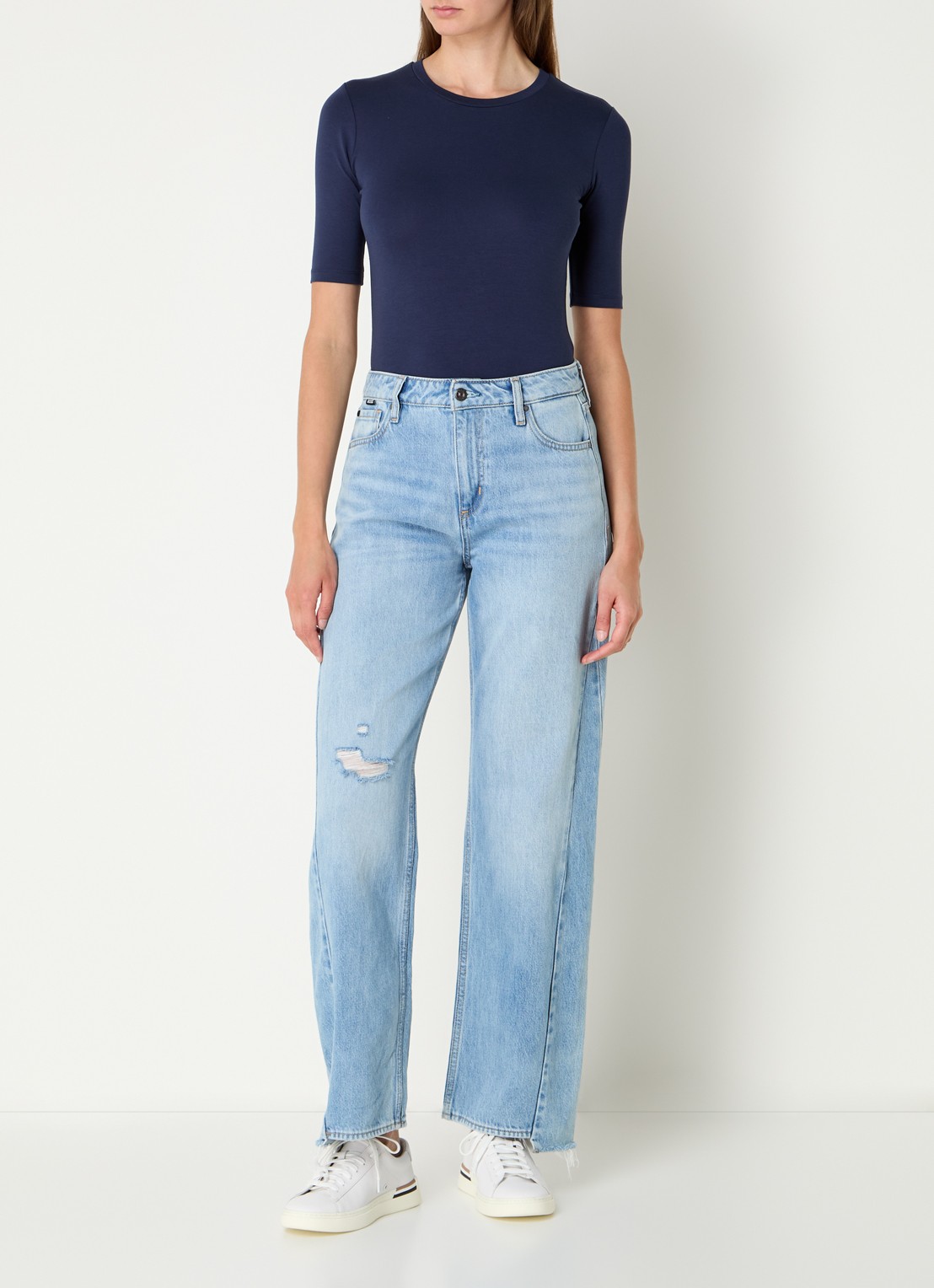 HUGO T-shirt met stretch - voorkant 4 donkerblauw