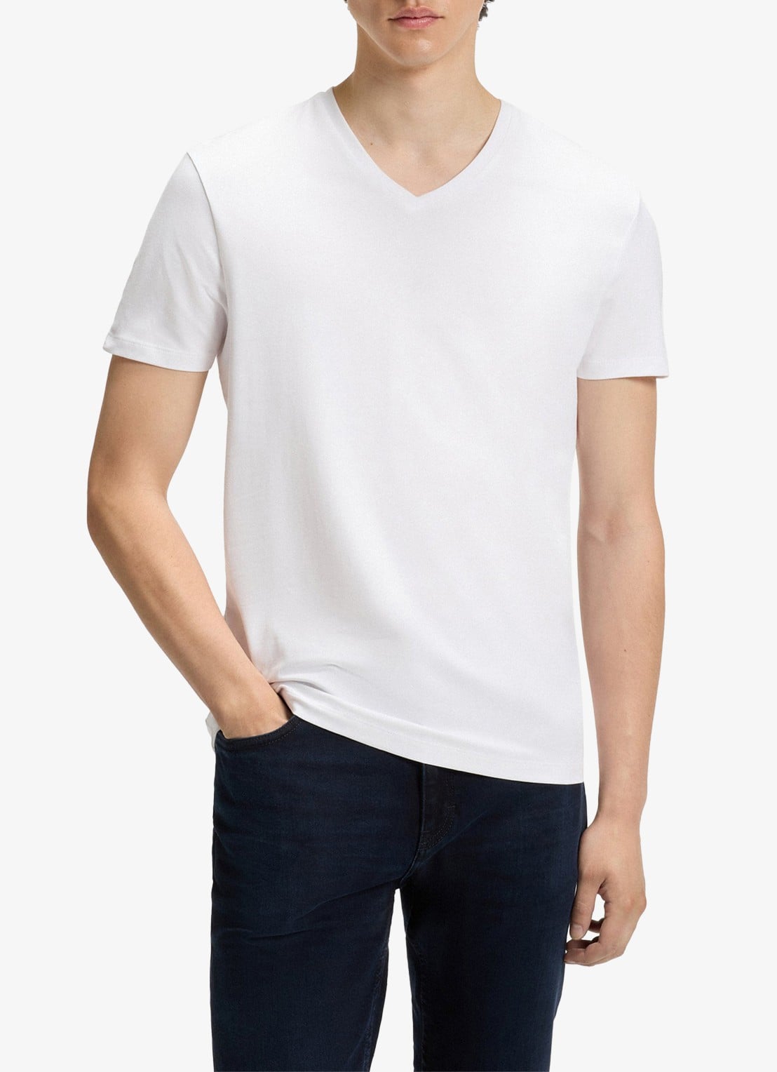 HUGO T-shirt met V-hals in 2-pack - detail wit