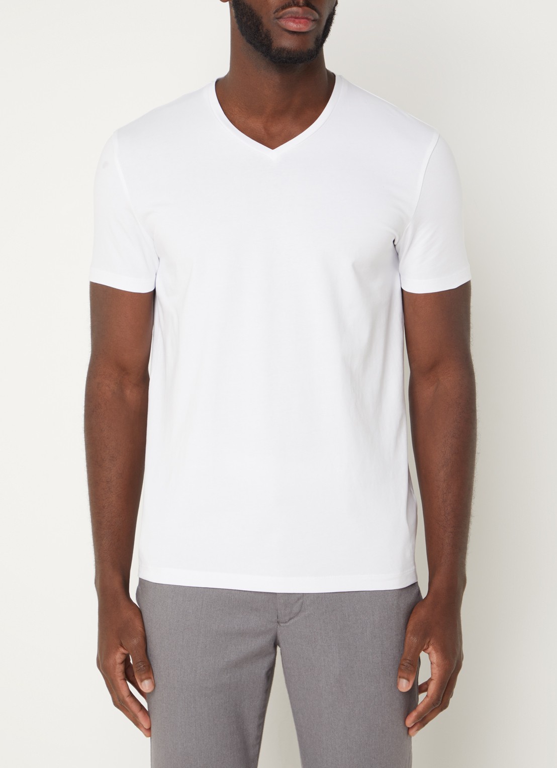 HUGO T-shirt met V-hals in 2-pack - detail grijsmele
