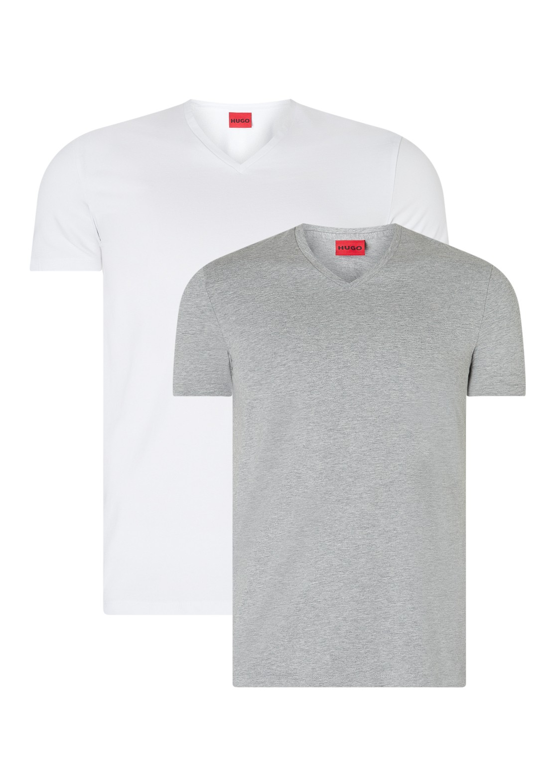 HUGO T-shirt met V-hals in 2-pack - voorkant 3 grijsmele