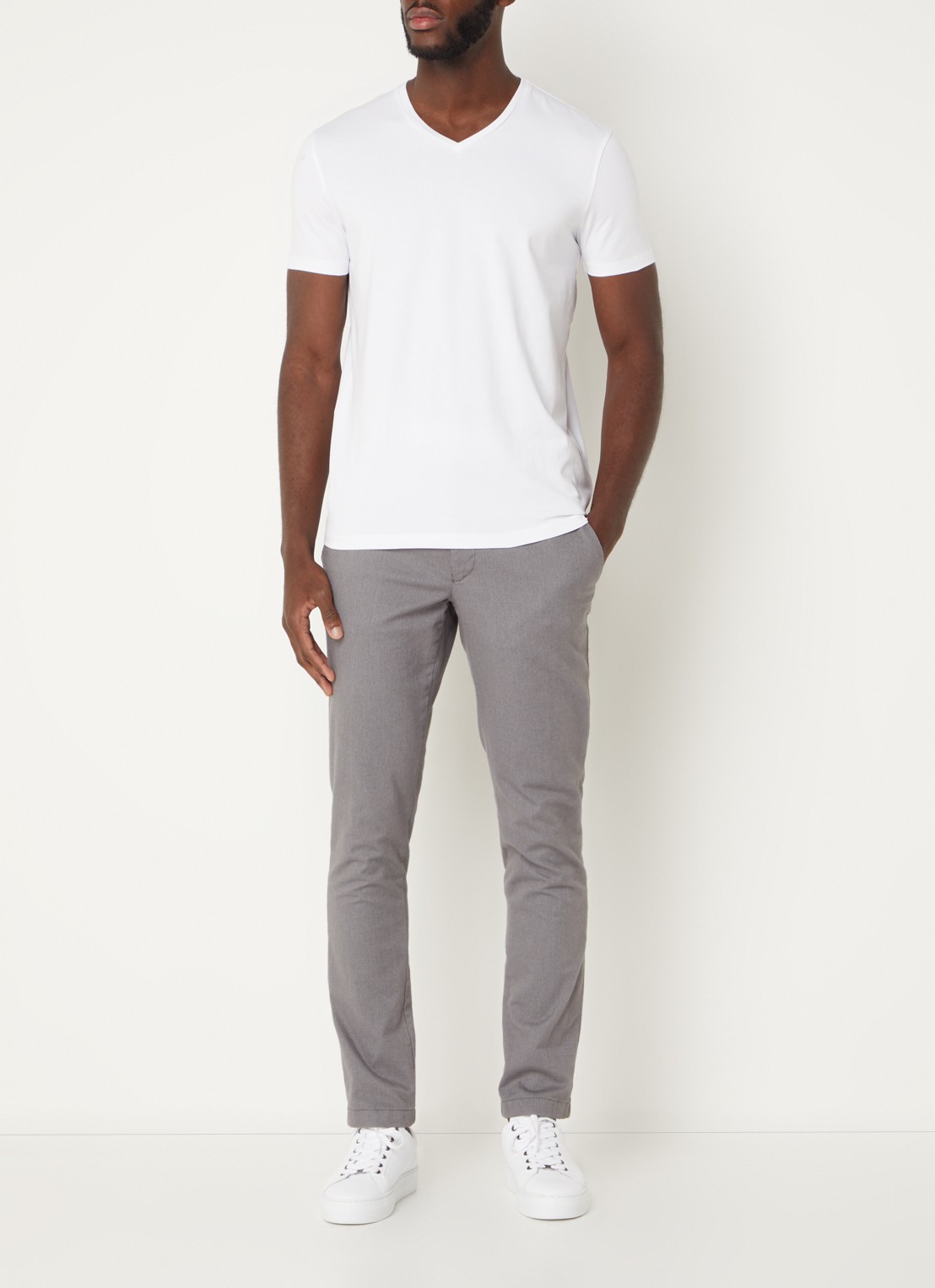 HUGO T-shirt met V-hals in 2-pack - voorkant 4 grijsmele