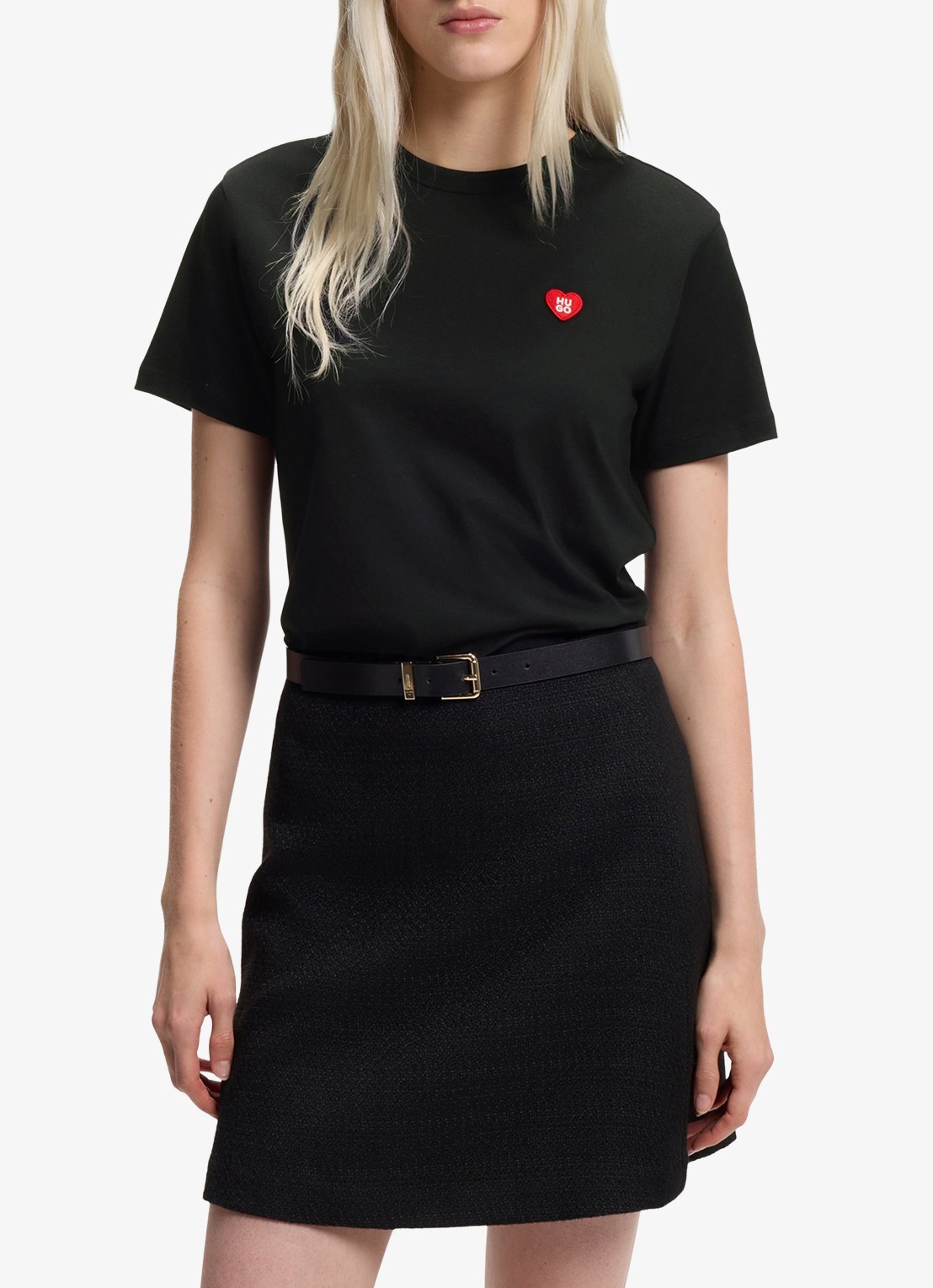 HUGO T-shirt van katoenen jersey met hartlogo - detail 2 zwart