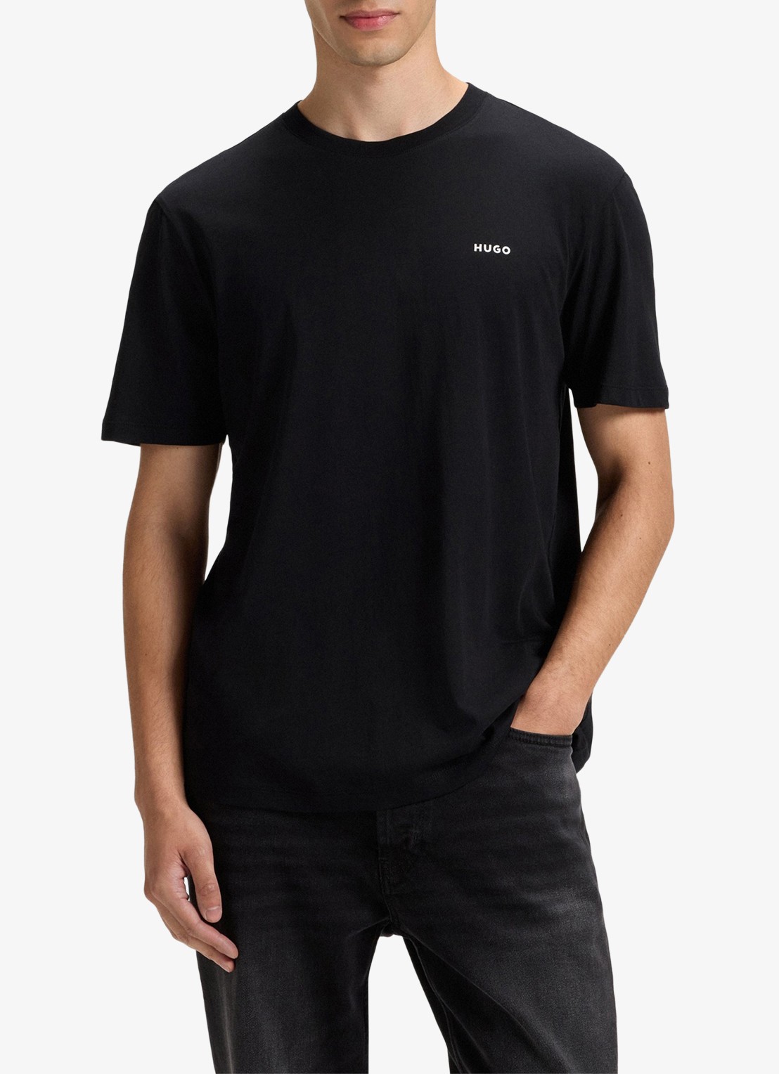 HUGO T-shirt van katoenen jersey met logoprint - detail zwart