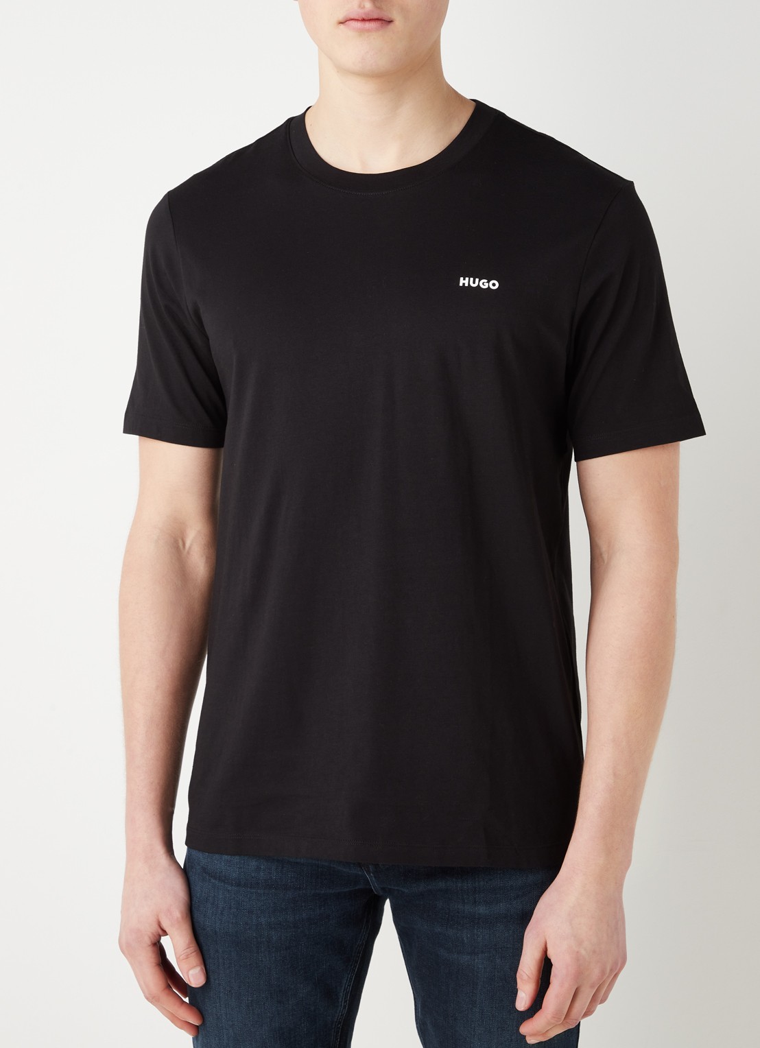 HUGO T-shirt van katoenen jersey met logoprint - detail 4 zwart