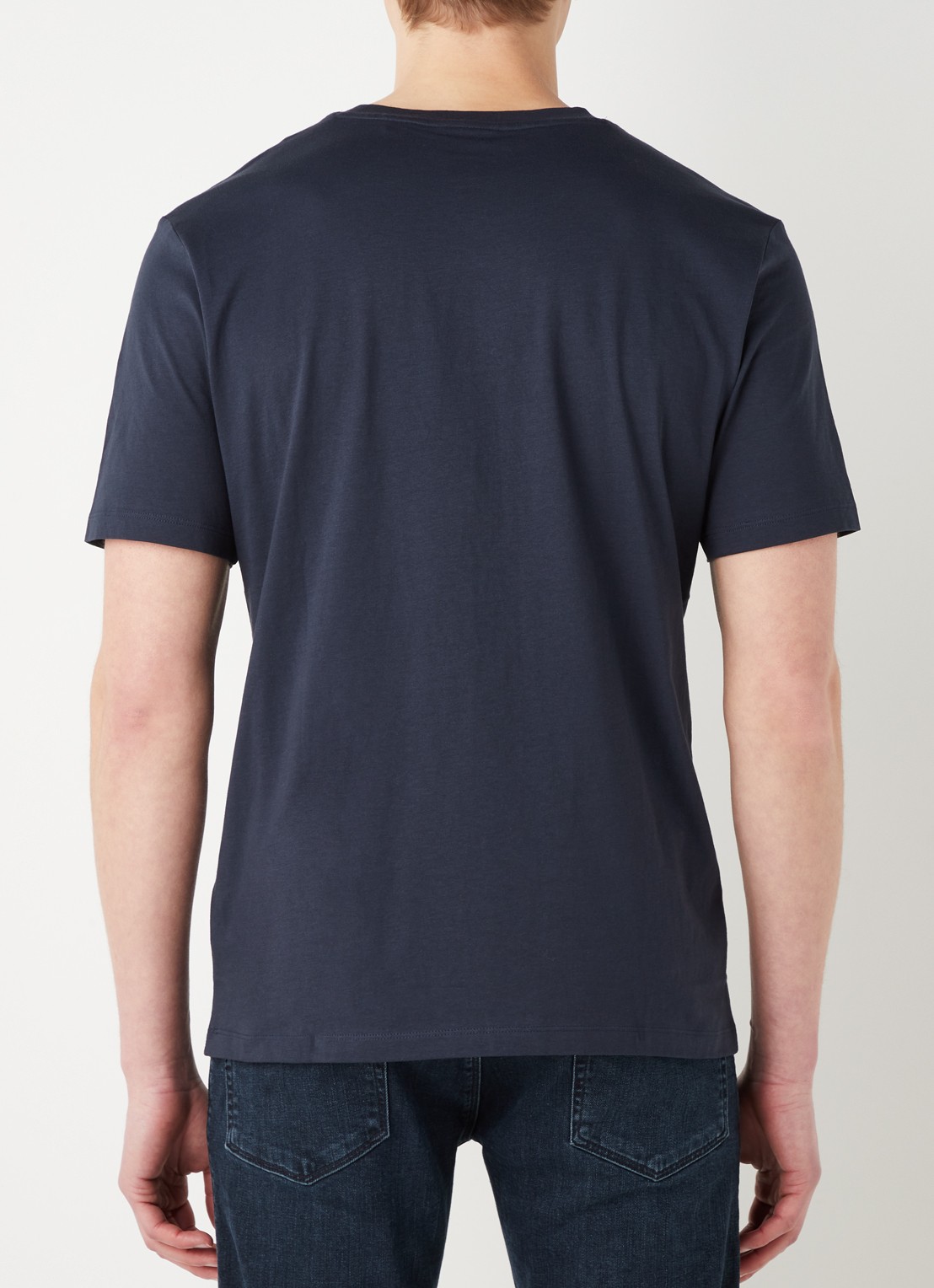 HUGO T-shirt van katoenen jersey met logoprint - achterkant donkerblauw