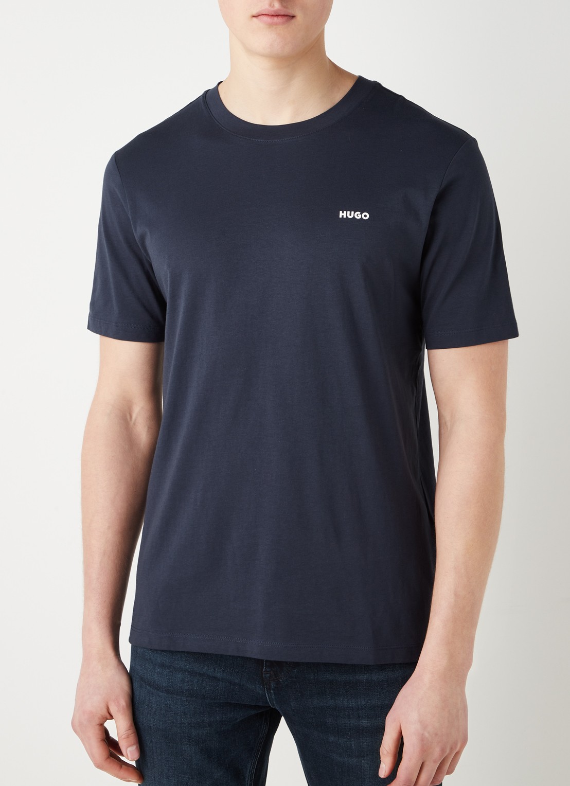 HUGO T-shirt van katoenen jersey met logoprint - detail 2 donkerblauw