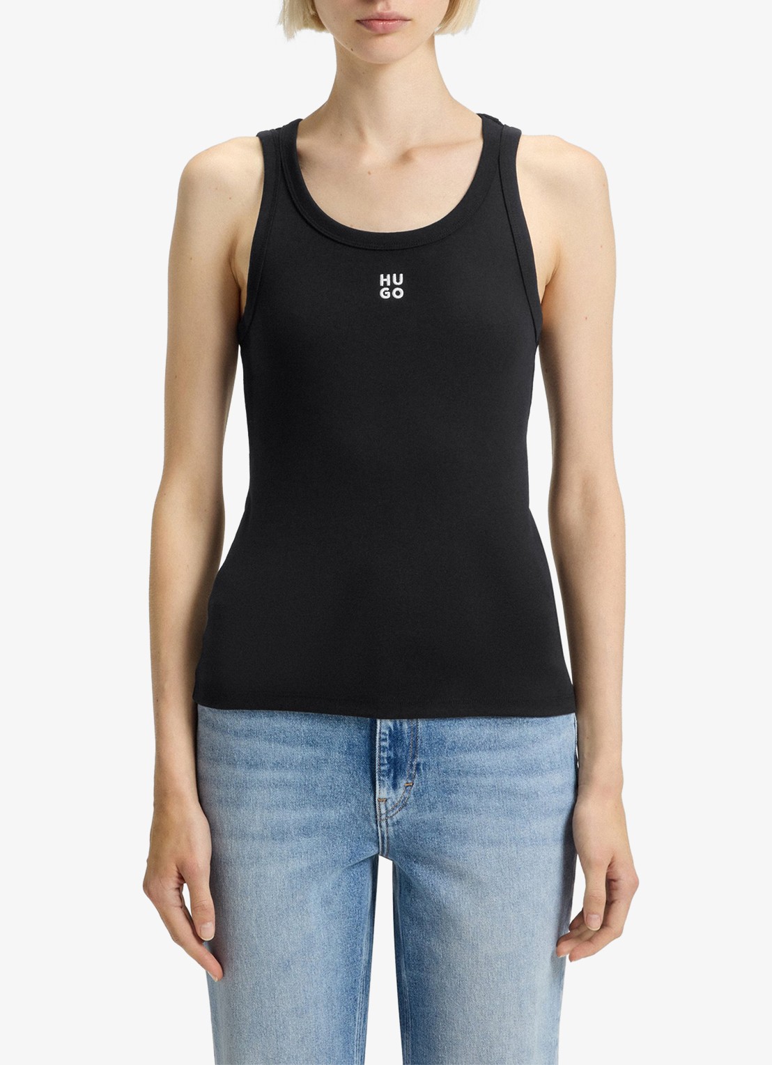 HUGO Tanktop met ribstructuur - detail black-001 / zwart