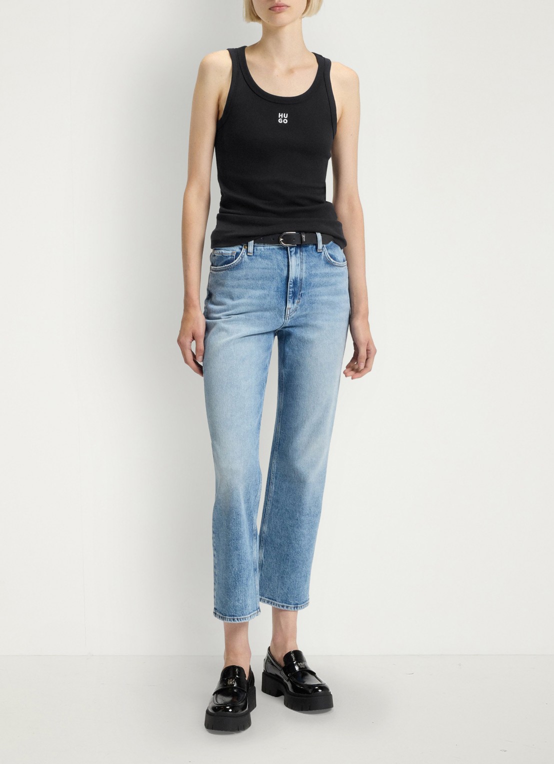 HUGO Tanktop met ribstructuur - voorkant 5 black-001 / zwart