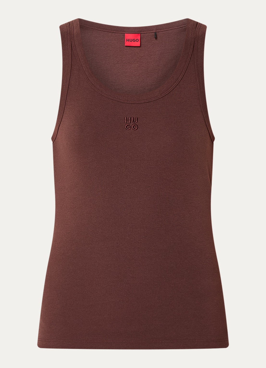 HUGO Tanktop met ribstructuur - voorkant dark brown-201 / bruin