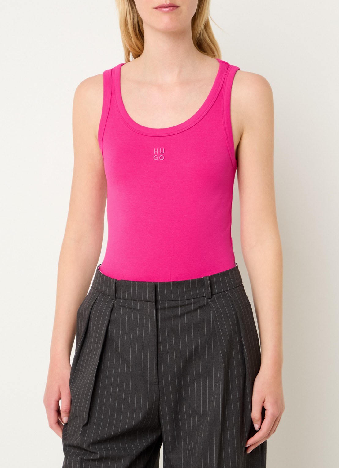 HUGO Tanktop met ribstructuur - detail 4 bright pink-675 / roze