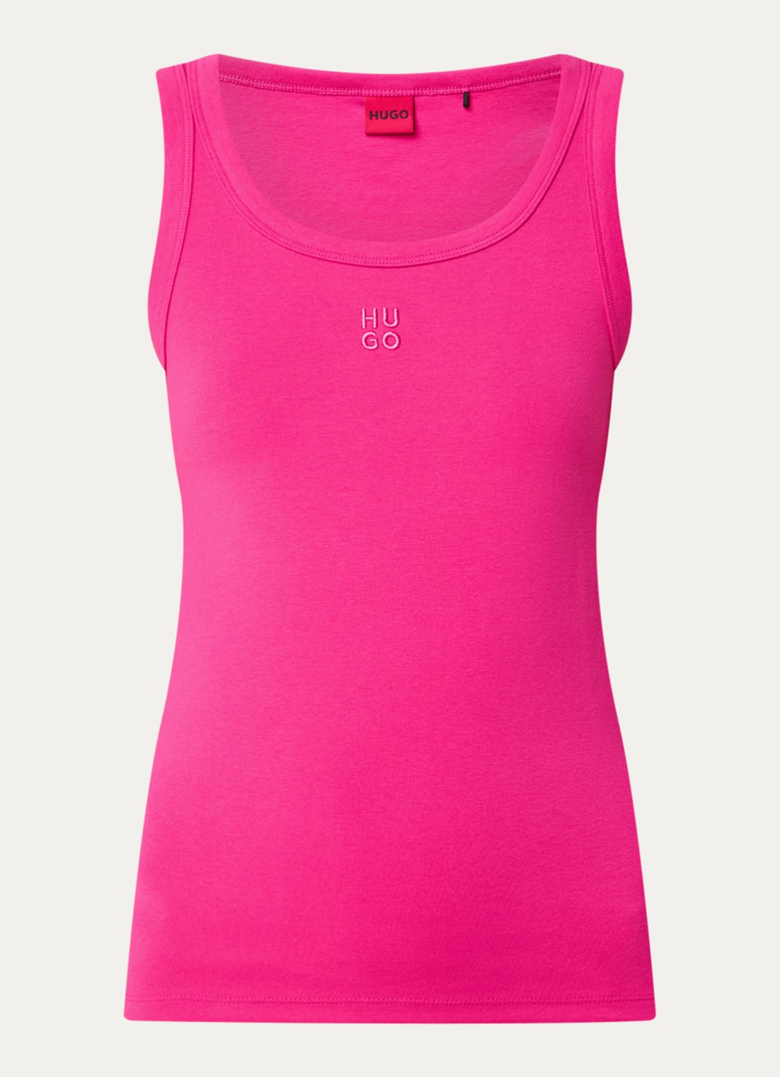 HUGO Tanktop met ribstructuur - voorkant 2 bright pink-675 / roze