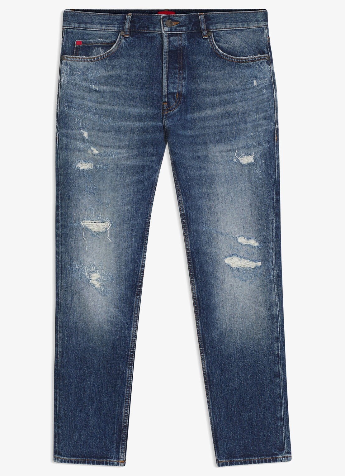 HUGO Tapered fit jeans met medium wassing - voorkant denim