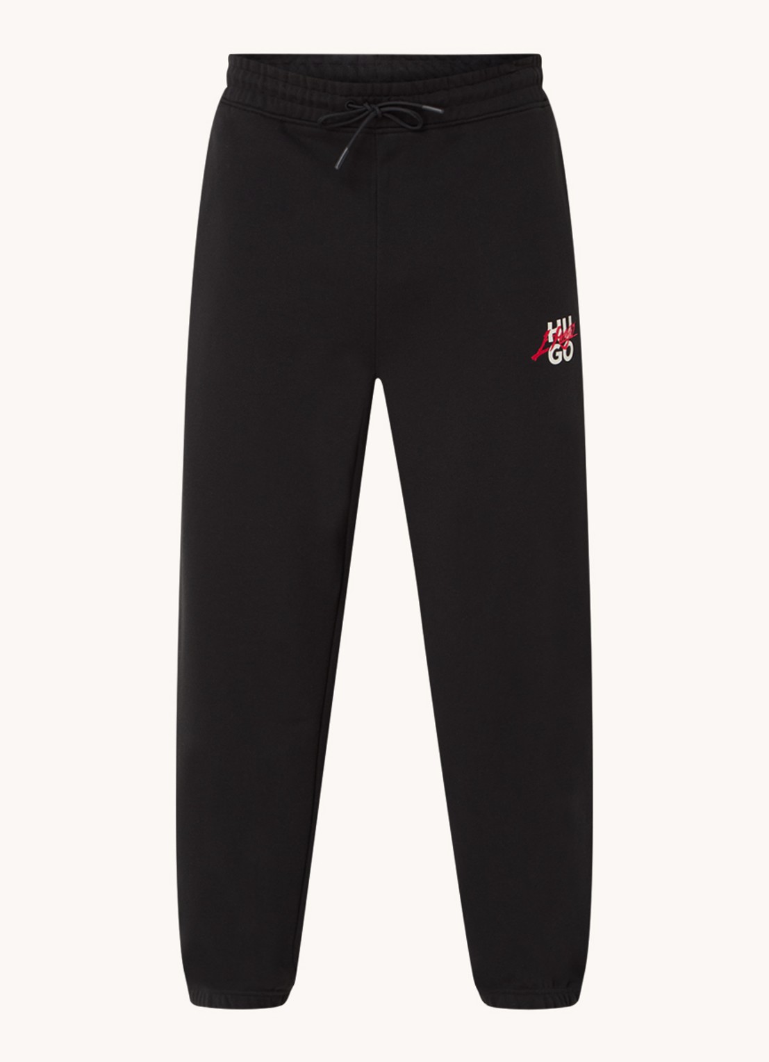 HUGO Tapered fit joggingbroek met logo en steekzakken - voorkant 4 zwart