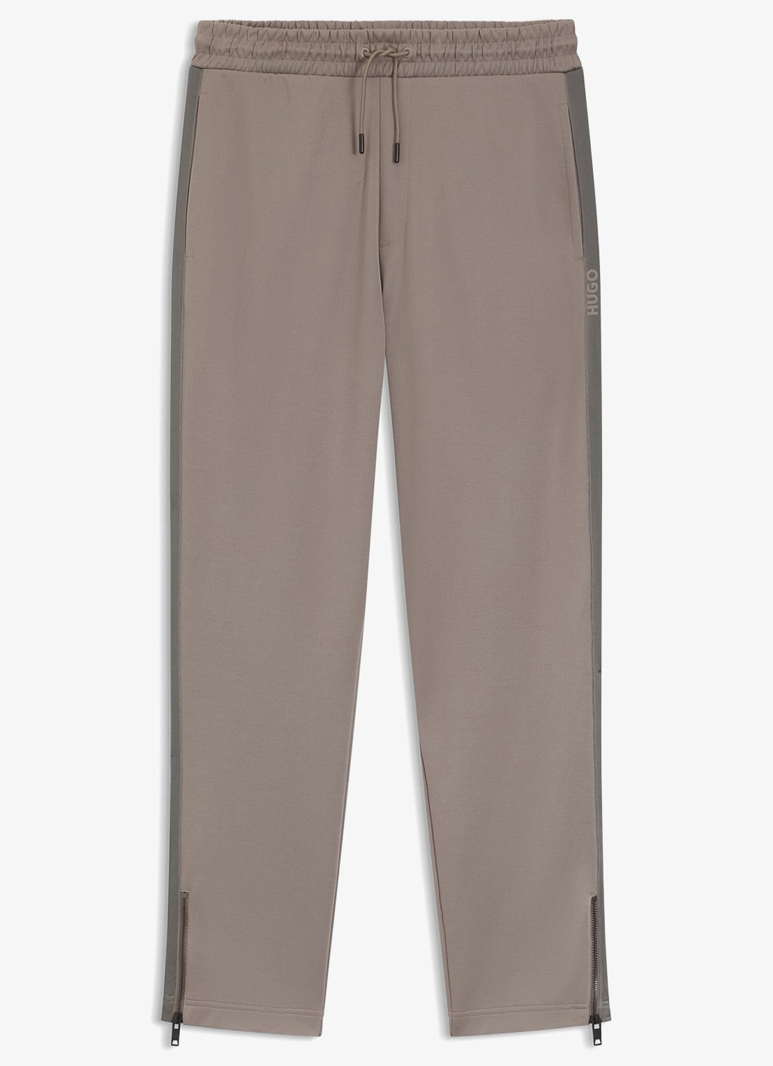 HUGO Tapered fit joggingbroek met logo - voorkant lichtbruin