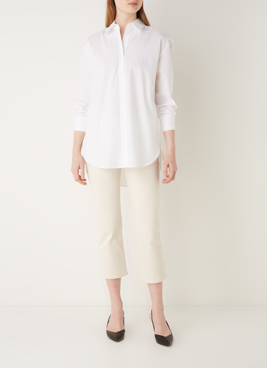 HUGO The Boyfriend blouse met stretch - voorkant 3 wit