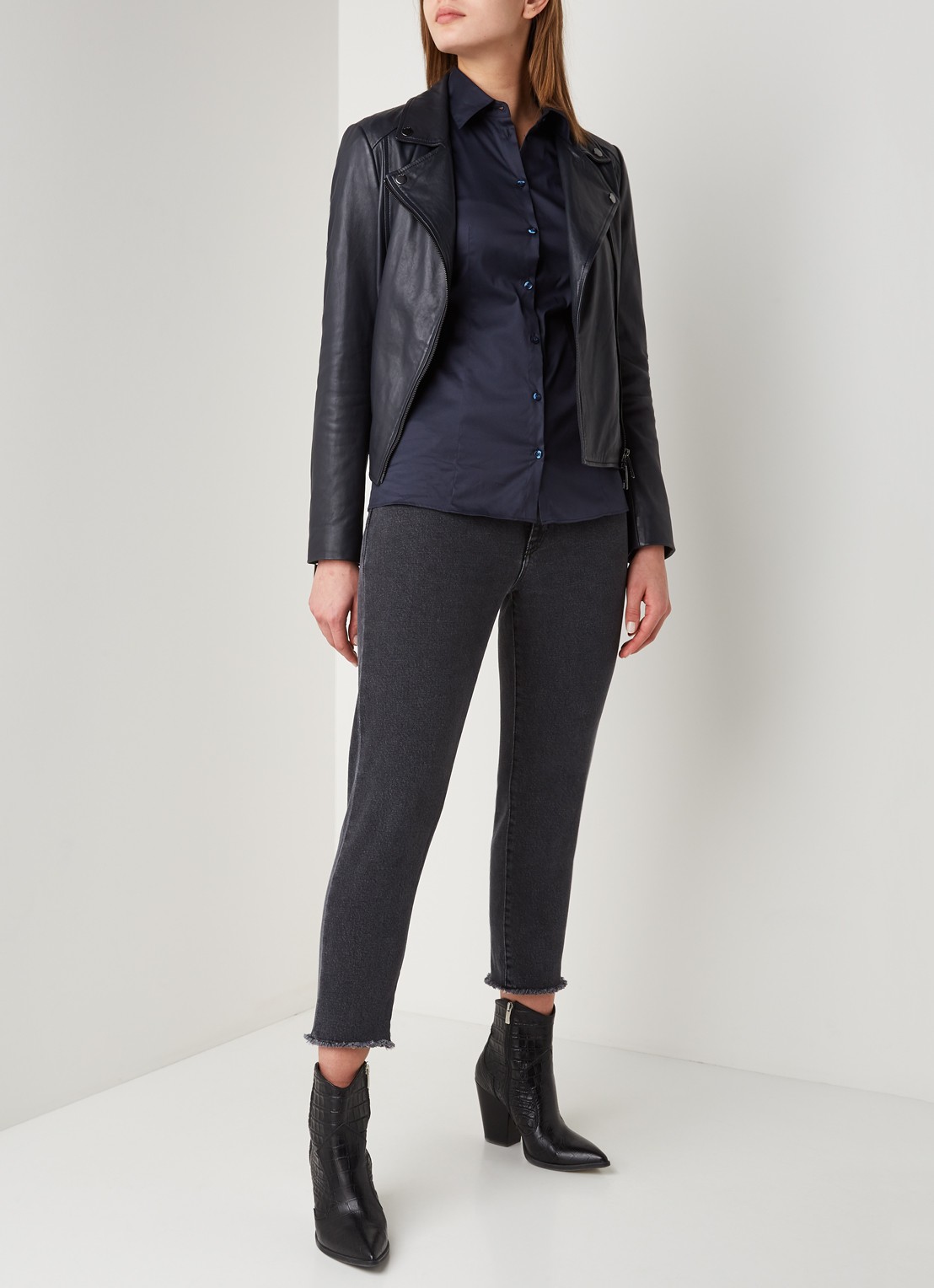 HUGO The Fitted Shirt blouse met stretch - voorkant 3 donkerblauw