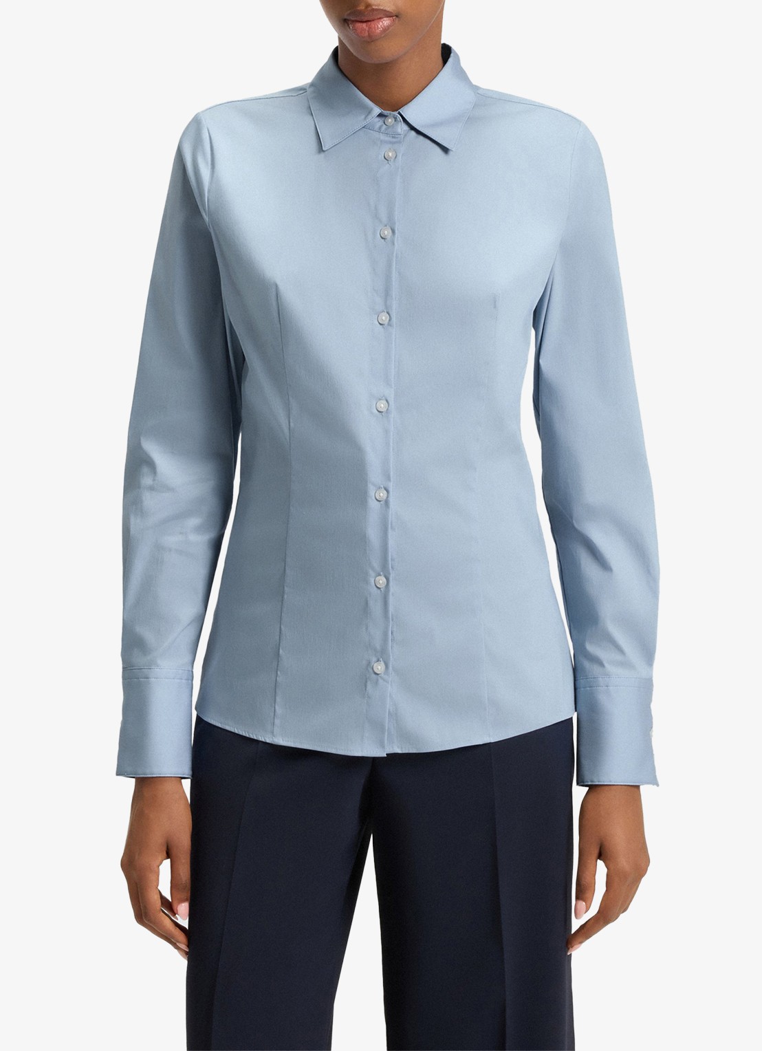 HUGO The Fitted Shirt blouse met stretch - detail lichtblauw