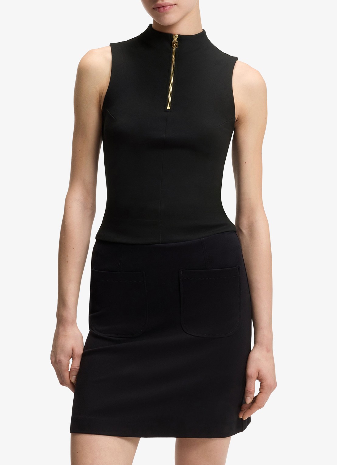 HUGO Top met halve rits - detail 4 zwart