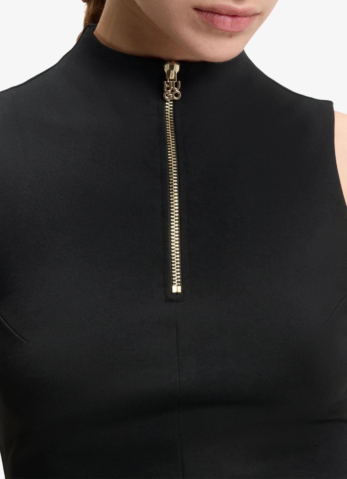 HUGO Top met halve rits - detail 5 zwart