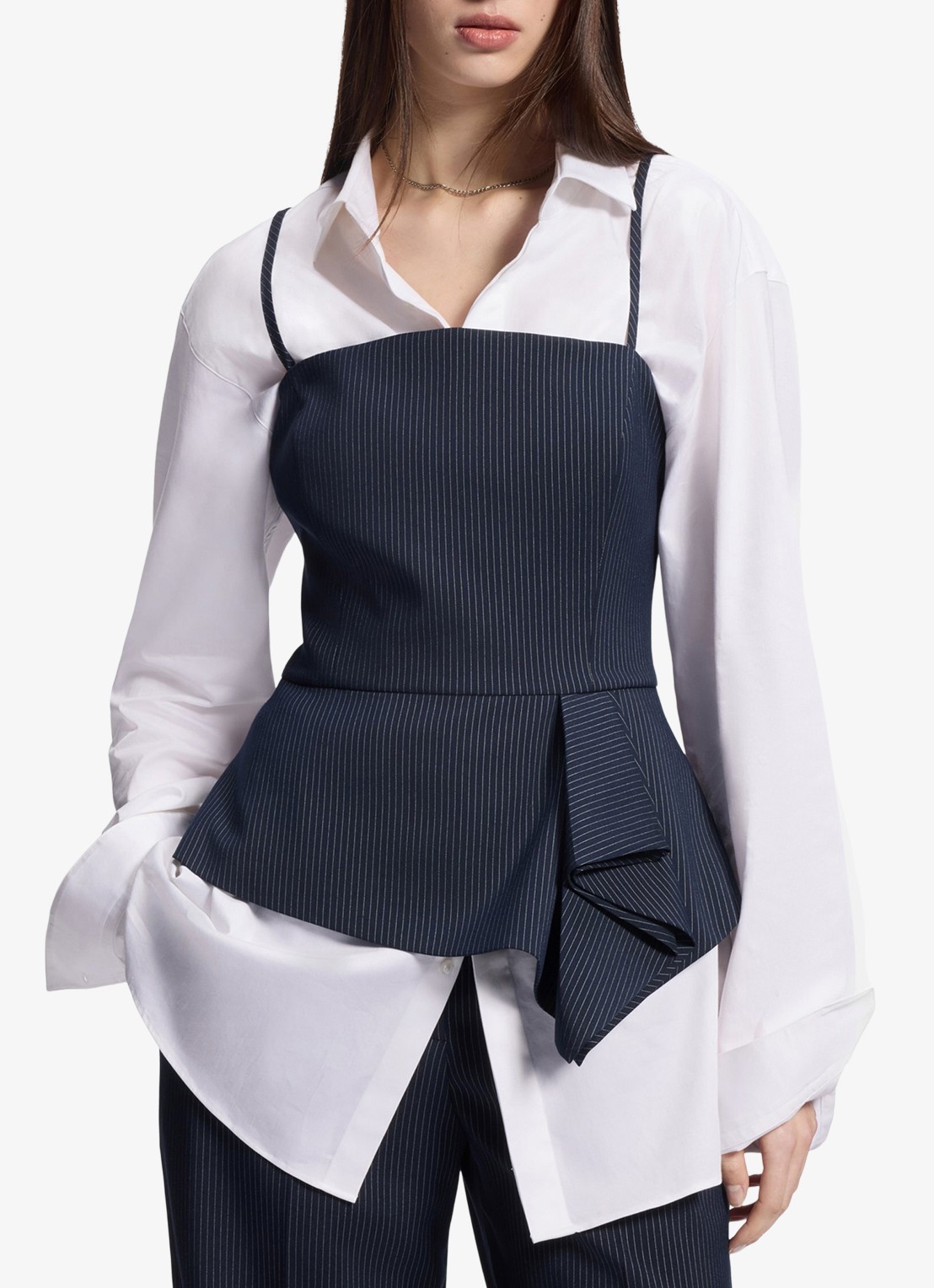 HUGO Top met krijtstrepen en peplum - detail 4 donkerblauw