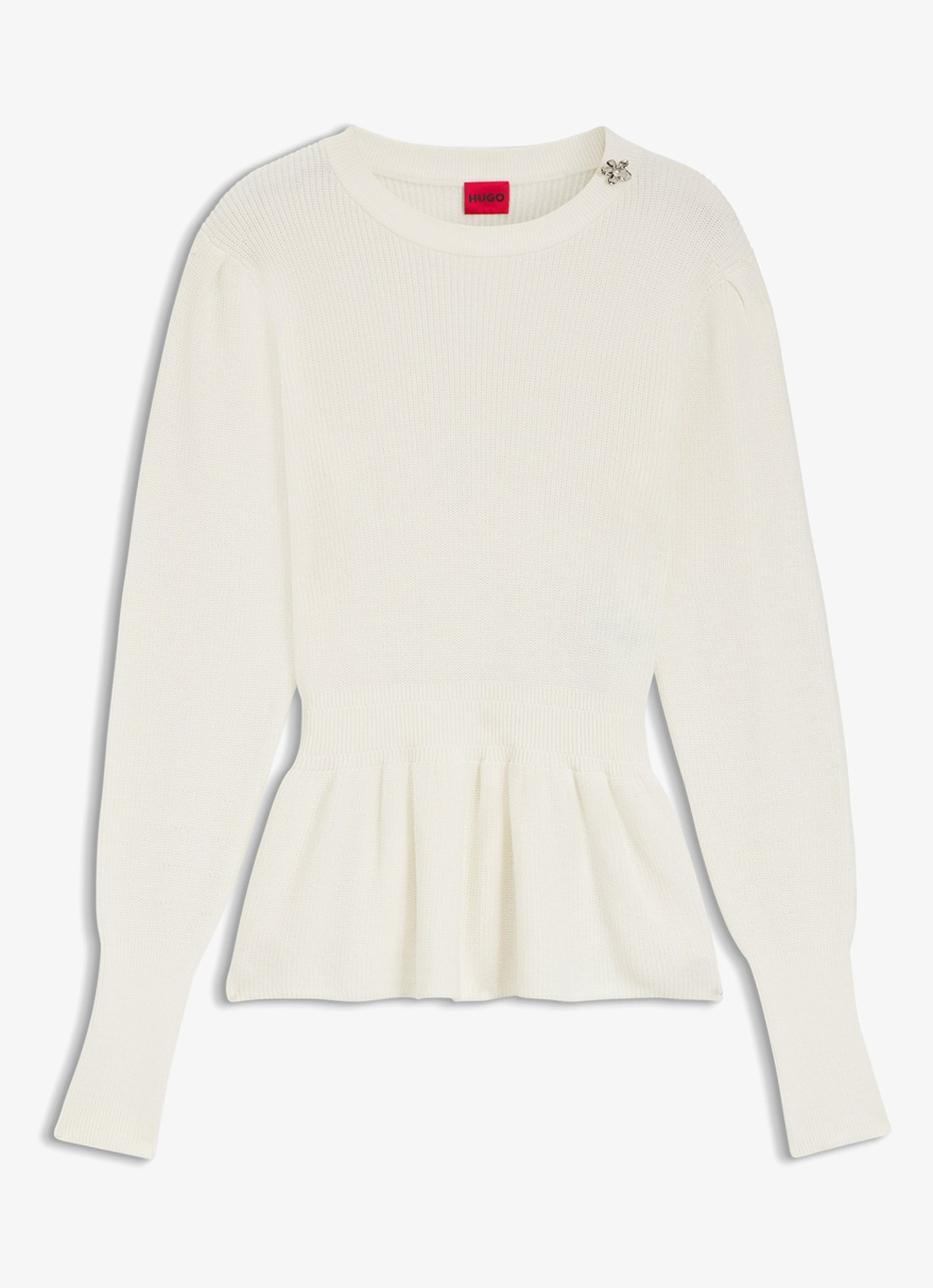 HUGO Trui met ribstructuur - voorkant creme