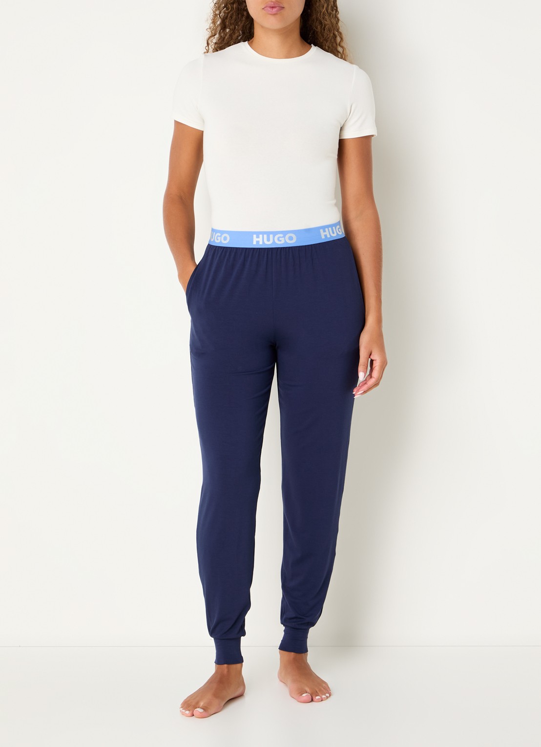 HUGO Unite pyjamabroek met logoband - voorkant 4 donkerblauw