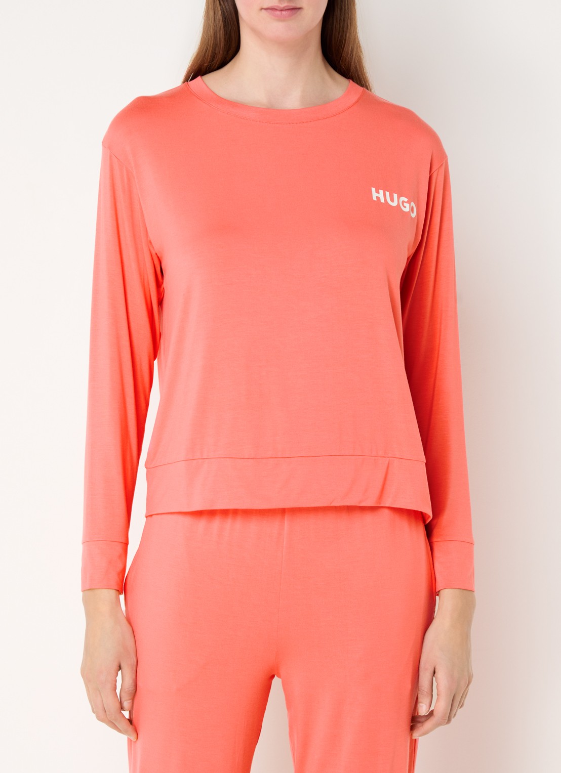 HUGO Unite pyjamatop met logo - detail 4 koraalroze