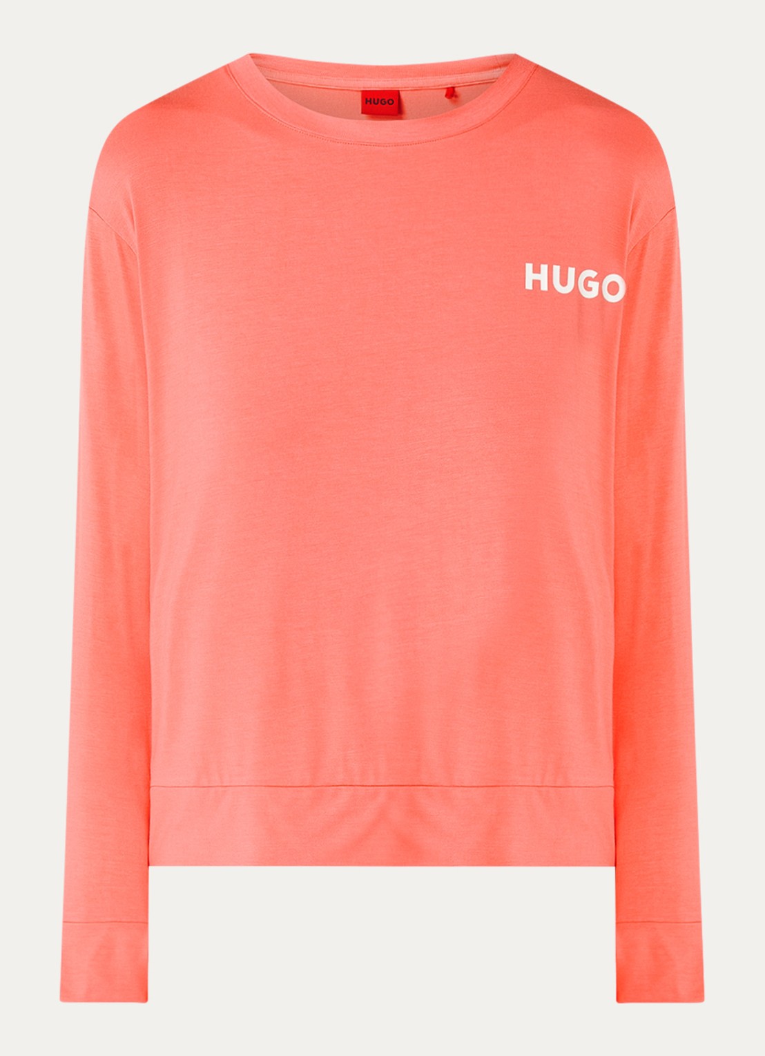 HUGO Unite pyjamatop met logo - voorkant koraalroze