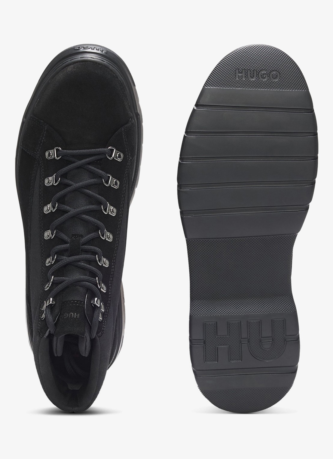 HUGO Veterboot met details van kalfssuède  - achterkant zwart