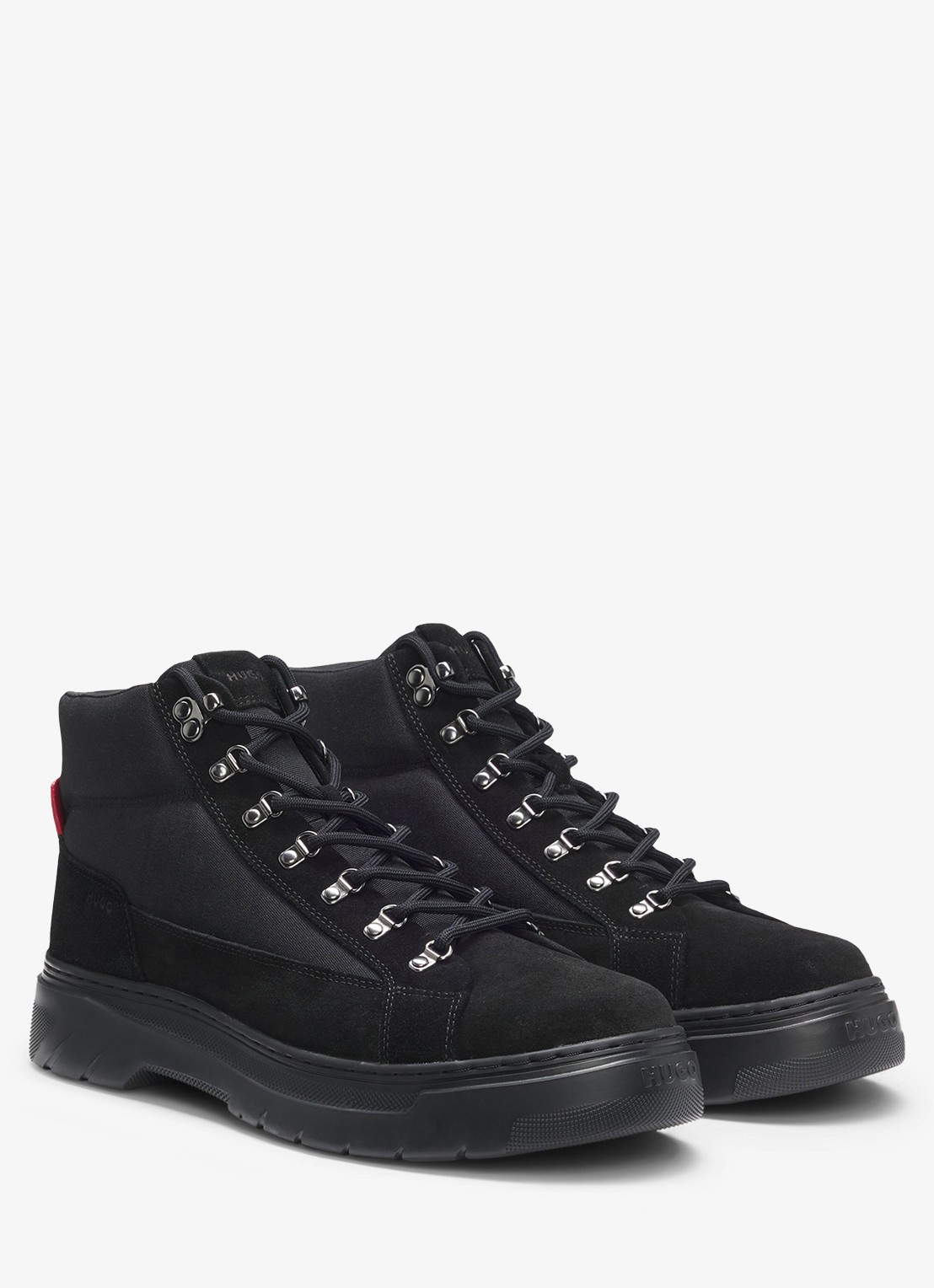 HUGO Veterboot met details van kalfssuède  - voorkant 5 zwart