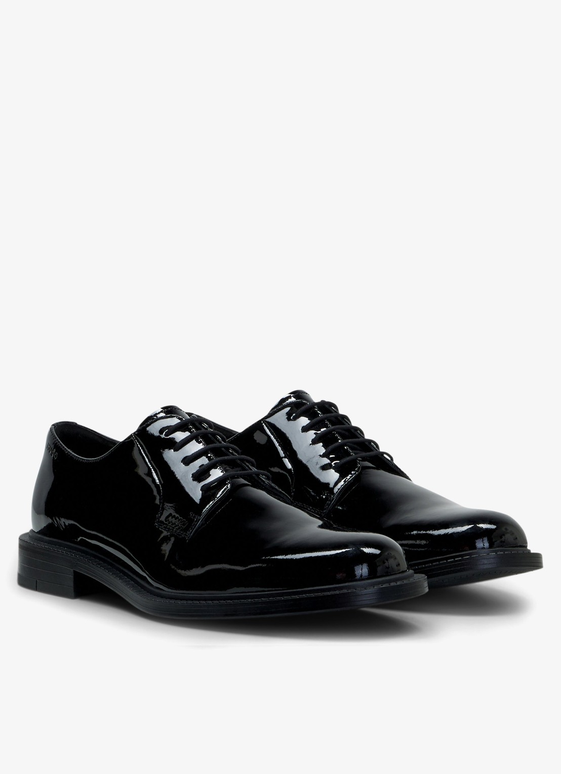HUGO Veterschoenen van lakleer met logo - detail 3 zwart