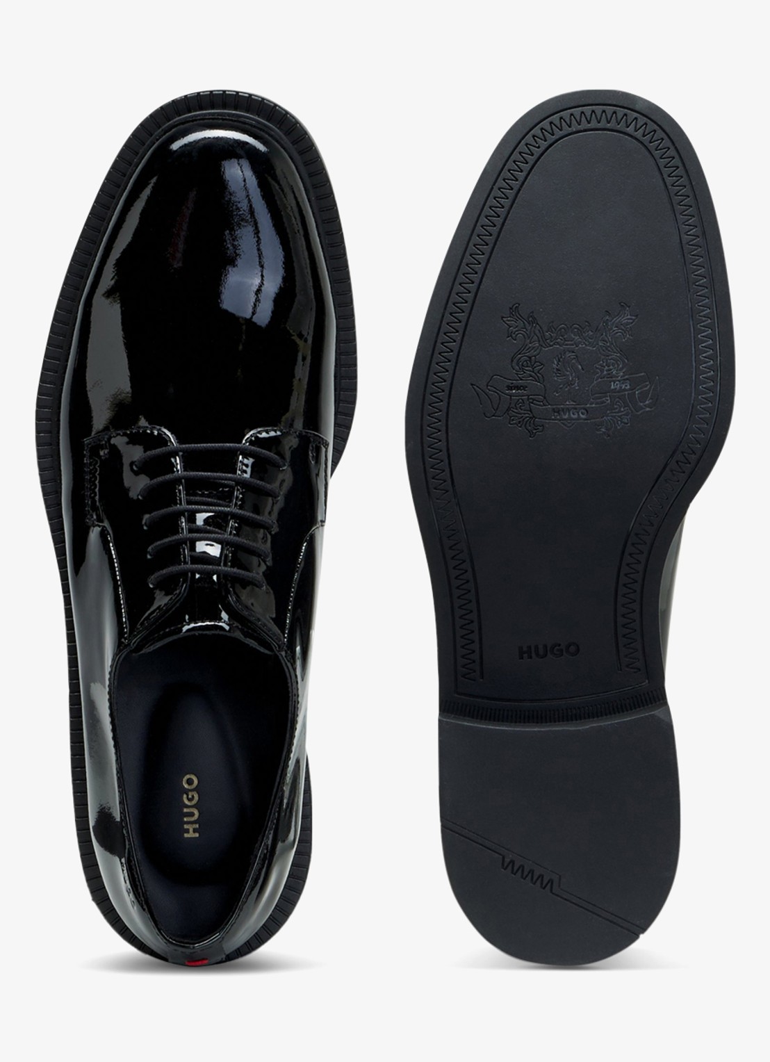 HUGO Veterschoenen van lakleer met logo - detail 4 zwart
