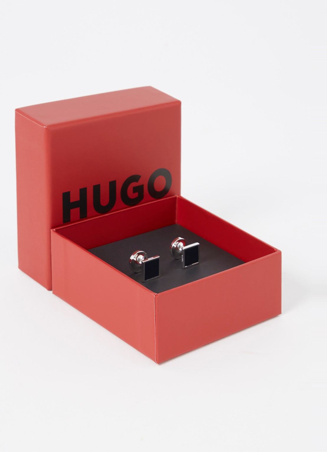 HUGO Vierkante manchetknopen met kern van email en logo - voorkant 2 blauw