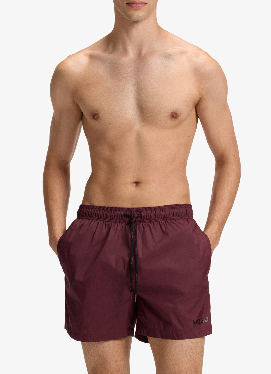 HUGO Volledig gevoerde zwemshort met contrastlogo - detail dark red-602 / rood